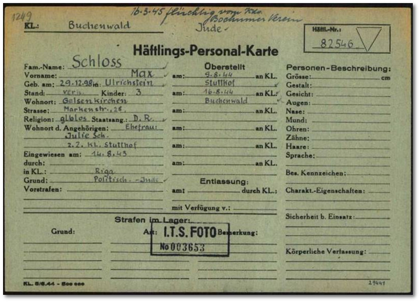 Häftlings-Personal-Karte KL Buchenwald - Max Schloss