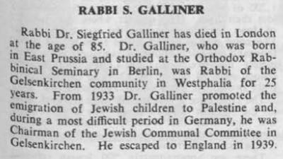 Nachruf auf Dr. Siegfried Galliner in AJR Informations' April, 1960