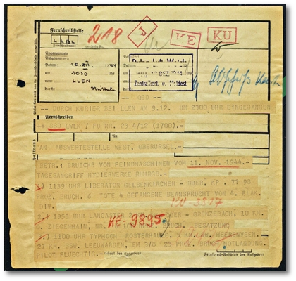 Fernschreiben an Dulag Luft Wetzlar (Auswertestelle)