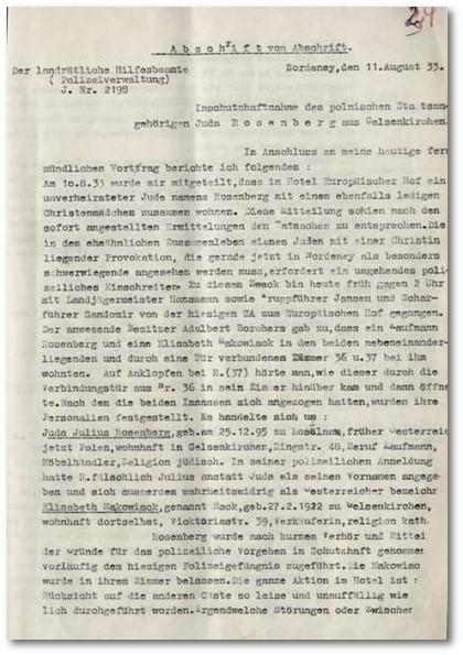 Protokoll von 1933, Polizeiverwaltung Norderney