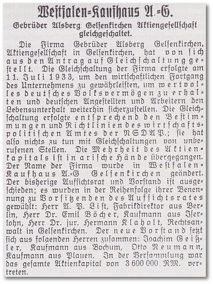 Am 24. Juni 1909 eröffnete das Kaufhaus Alsberg an der Gelsenkirchener Bahnhofstrasse