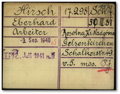 Karteikarte KZ Dachau, Arolsen Archives, DocID: 10661831 (Eberhard Hirsch)