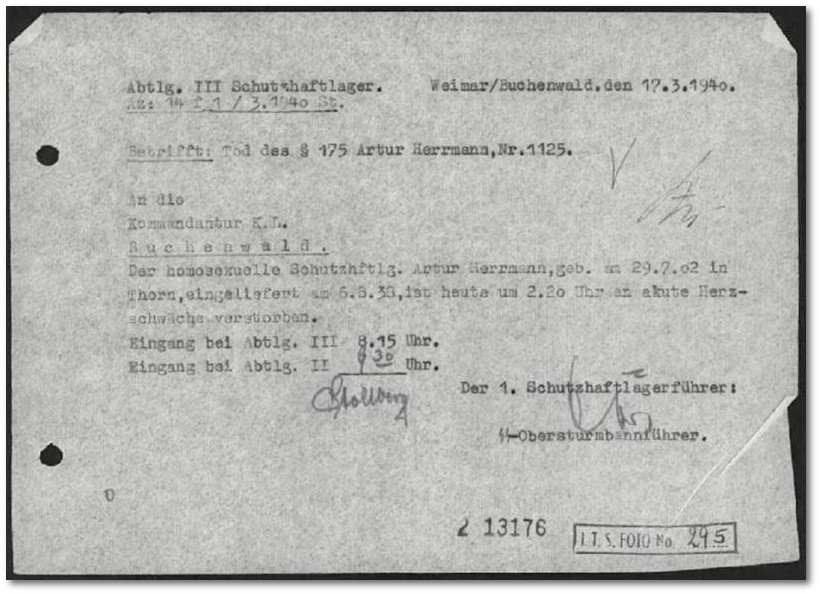 Mitteilung an die Kommandatur KL Buchenwald
