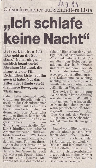 Gelsenkirchener auf Schindlers Liste Gelsenkirchener auf Schindlers Liste