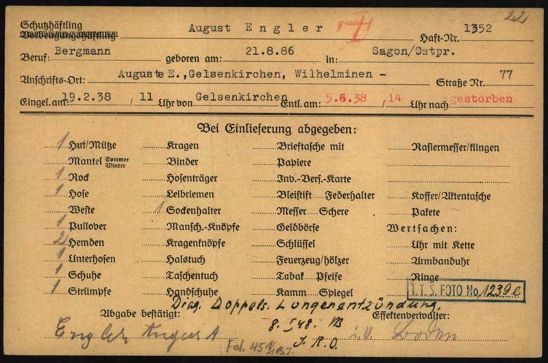 Hftlingskarteikarte aus dem KZ Buchenwald, ausgestellt fr August Engler (Arolsen Archives)
