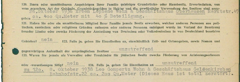 Ausschnitt aus der so genannten 'Entnazifizierungsakte' Rüter, Wilhelm Ausschnitt aus der so genannten 'Entnazifizierungsakte' Rüter, Wilhelm