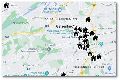 Interaktive Stadtkarte: Verortung Gelsenkirchener Ghettohäuser. KLICK! Interaktive Stadtkarte: Verortung Gelsenkirchener Ghettohäuser