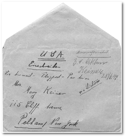 Dieser Briefumschlag wurde von Lothar Keiner an seine Mutter Mary Keiner in den USA adressiert