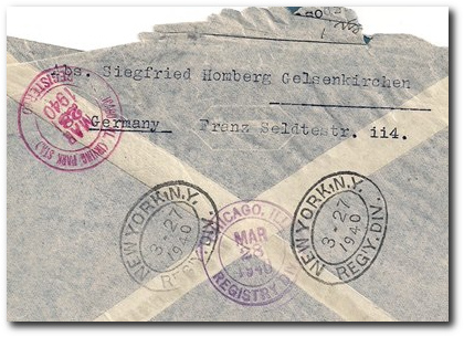 Briefumschlag, der Brief ging an Josef Homberg in den USA