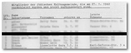 Deportationsliste Gelsenkirchen vom 27. Januar 1942. Lieselotte 