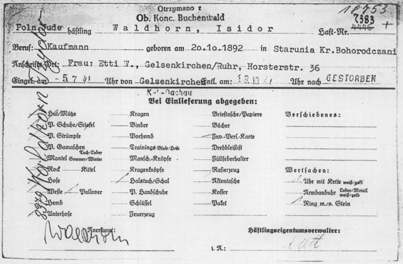Arolsen Archives, DocID: 87394184 (ISIDOR WALDHORN)