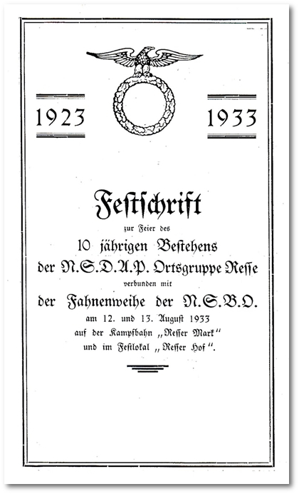 Festschrift 10 jhriges Bestehen der NSDAP Ortsgruppe Resse.
