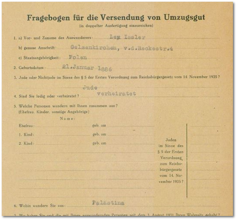 Antrag Josef Issler, Gelsenkirchen auf Genehmigung zur Mitnahme seines Eigentums