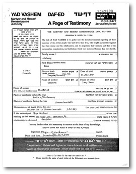 Gedenkblatt in Yad Vashem für Emma Alsberg