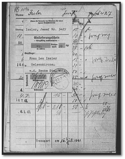 Guthaben aus dem KZ Buchenwald wird an Josef Isslers Witwe berwiesen.