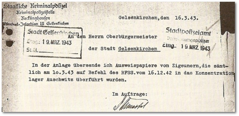 Gelsenkirchener Zigeuner wurden nach Auschwitz deportiert