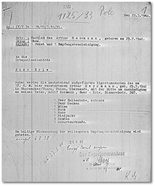 Eigentumsauflistung aus dem KZ Buchenwald