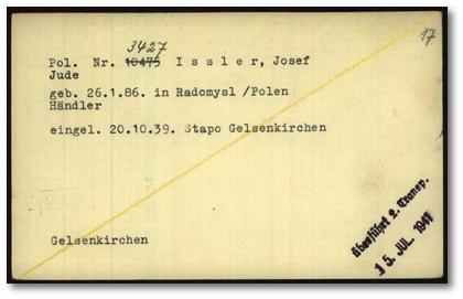 Karteikarte KZ Buchenwald, Josef Issler. Stempel: berfhrt 2. Transport.