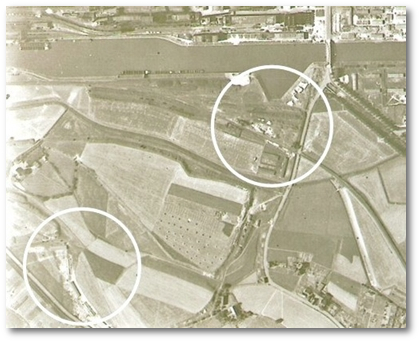 Unterhalb des Hafens Hibernia (Zeche Wilhelmine Victoria) befand sich das so genannte 'Lager am Kanal'