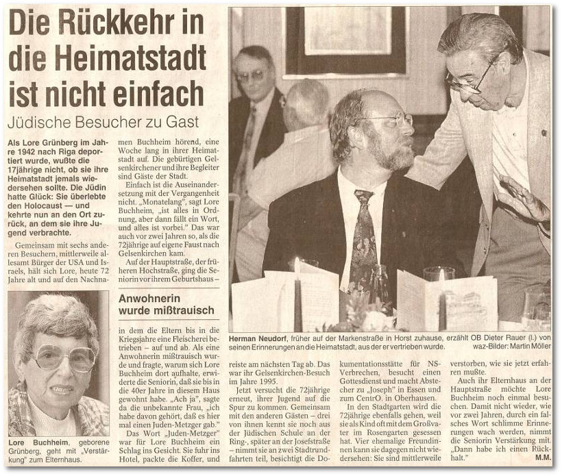 WAZ-Artikel über Lore Buchheims Besuch in Gelsenkirchen 1997