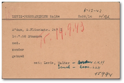 Malke Levie, Kartothek des Judenrats in Amsterdam, Arolsen Archives