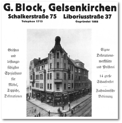 Das erste Möbelgeschäft der Familie Gumpel Block in Gelsenkirchen, Schalker Strasse 75, um 1900