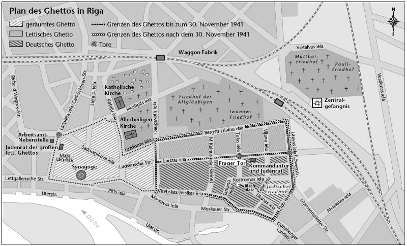 Plan des Rigaer Ghettos mit den verschiedenen Zonen nach dem 8. Dezember 1941