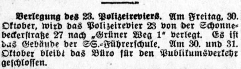 Verlegung des 23. Polizeireviers 23 in die SS-Führerschule Gelsenkirchen-Rotthausen