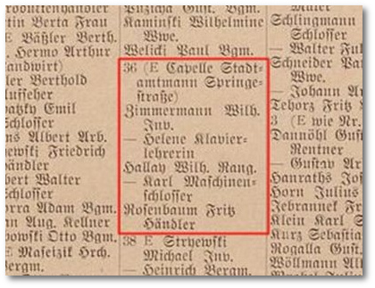 Adressbuch Gelsenkirchen, Ausgabe 1939: Fritz Rosenbaum, verzeichnet Mittelstr. 36