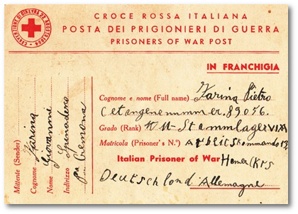 Kriegsgefangenenpost, Pietro Farina teilt seinen Eltern die Postanschrift des Lagers mit 
