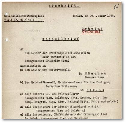 'Schnellbrief' des Reichskriminalpolizeiamts (RKPA) vom 29. Januar 1943, PDF-Download