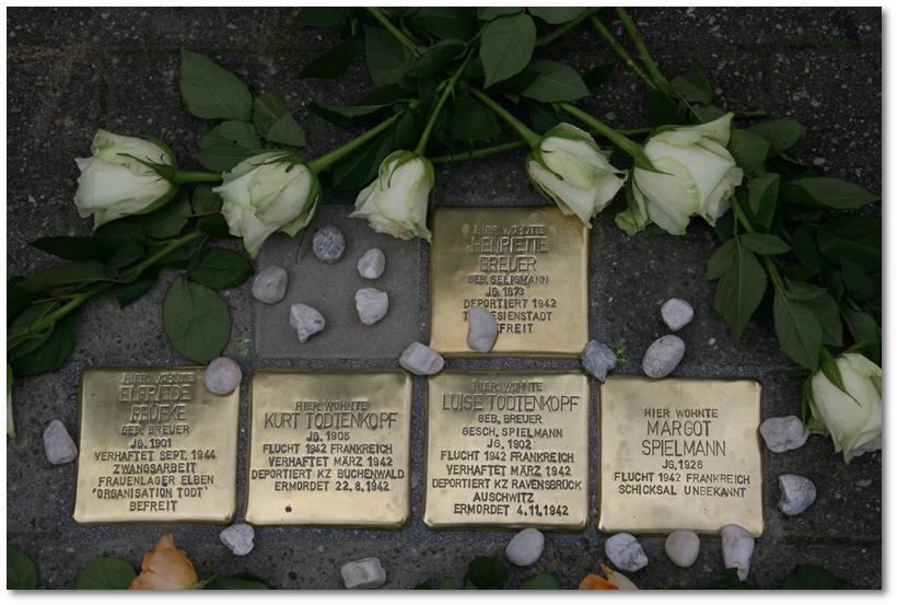 Stolpersteine Gelsenkirchen - Henriette Breuer, Luise u. Kurt Todtenkopf, Margot Spielmann und Elfriede Prfke