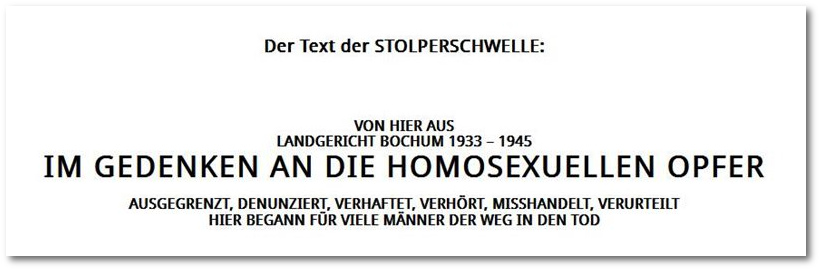 Bochum: Bundesweit erste STOLPERSCHWELLE fr verfolgte Homosexuelle