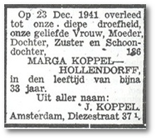 Todesanzeige Marga Koppel,1941