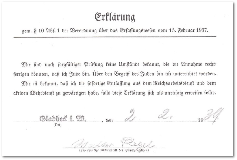 Walter Regel erkl�rt, das er 'kein Jude' ist