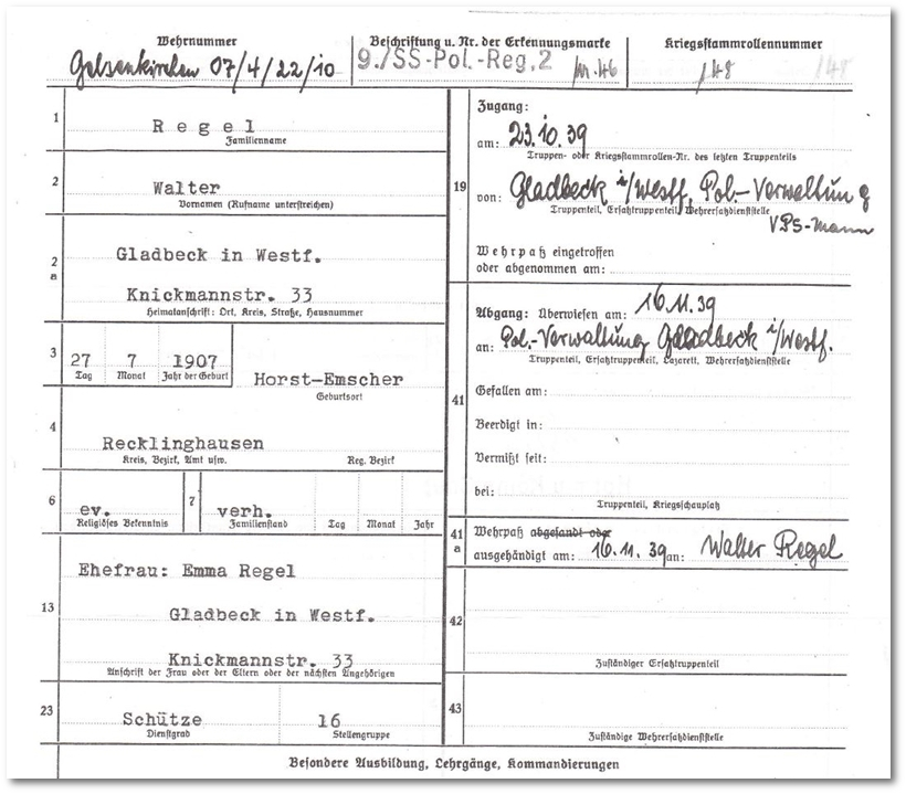 Zugang Walter Regel, Polizei-Verwaltung, Gladbeck