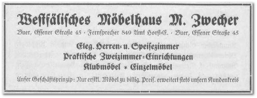 Westflisches Mbelhaus Moses Zwecher in Buer/Westf., 1925 